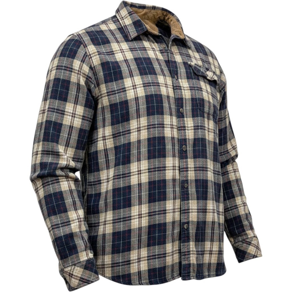 Legendary Whitetails Buck Camp Flannel Shirt Mens XL Navy Tan Plaid Cotton Fall